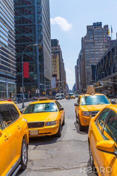 Poster Taxi und New Yorker Wolkenkratzer