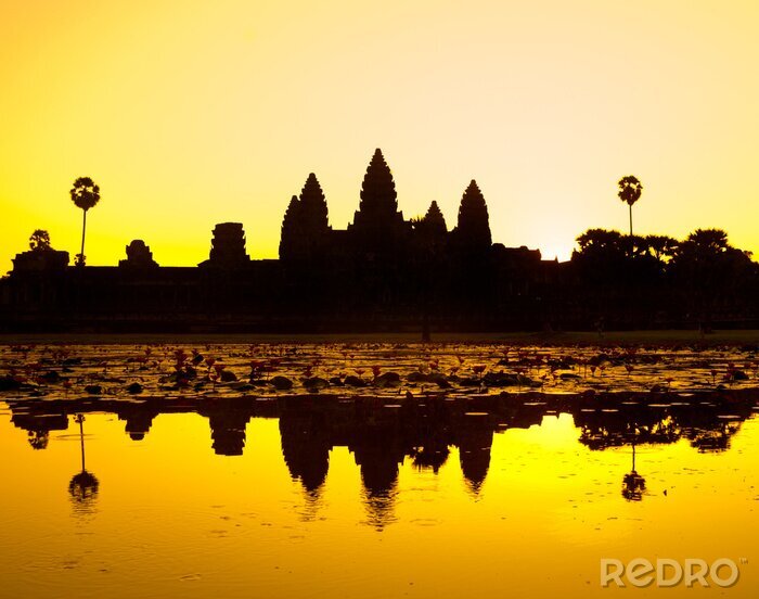 Poster Tempel in Kambodscha bei Sonnenuntergang