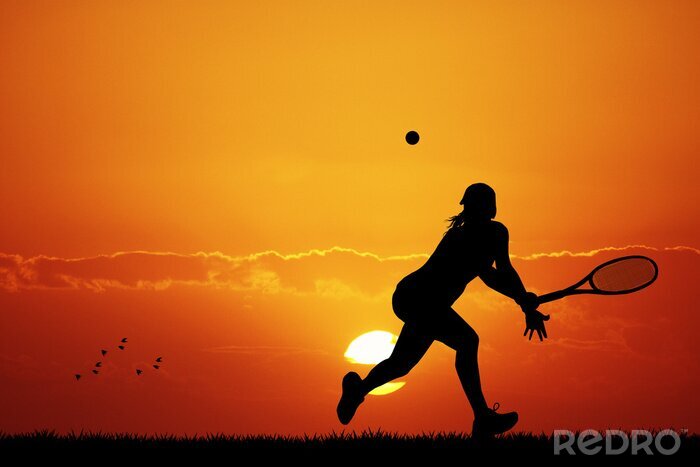 Poster Tennis auf einem Sonnenuntergang Hintergrund