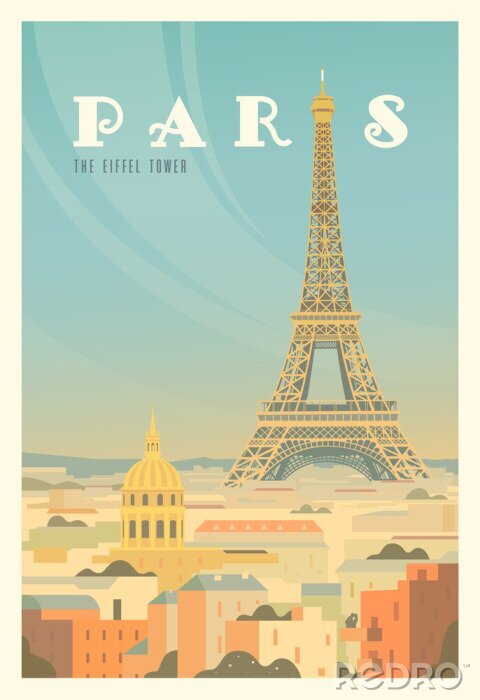 Poster The Eiffel tower, trees. Time to travel. Around the world. Quality vector poster. France.