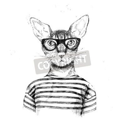 Poster Tier mit Brille Vintage Katze