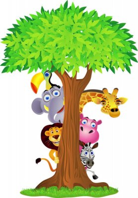 Tier versteckt sich hinter Baum