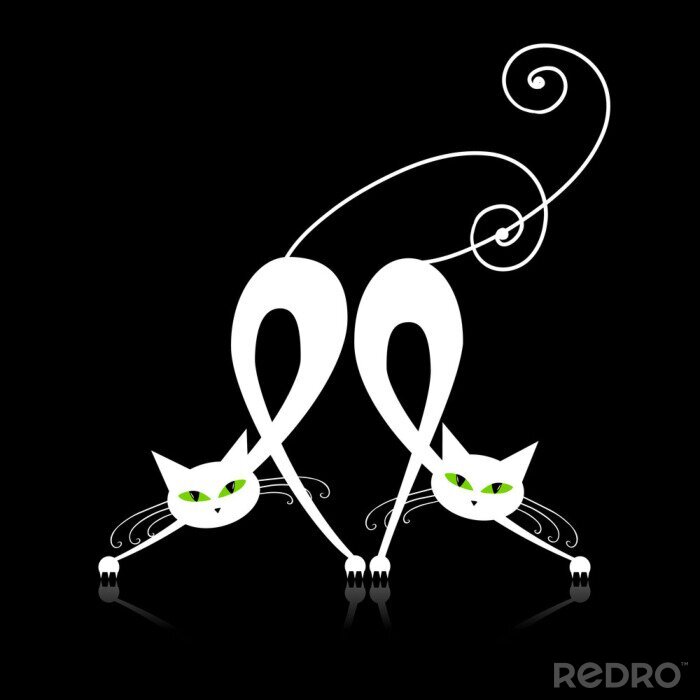 Poster Tiere Grafik Katzen mit geflochtenen Schwänzen