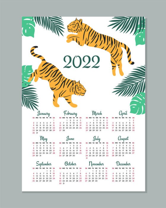 Poster Tiere im Kalender für Kinder