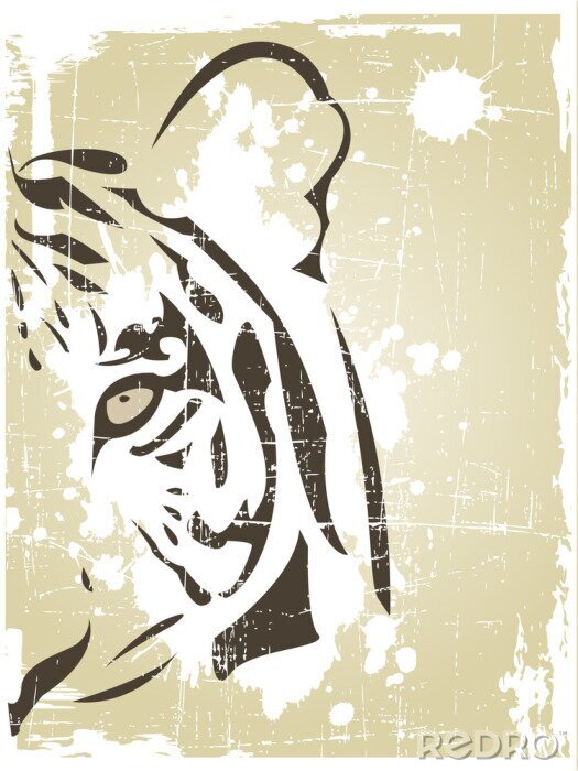 Poster Tiere Tiger schwarzer Umriss und beige Hintergrund