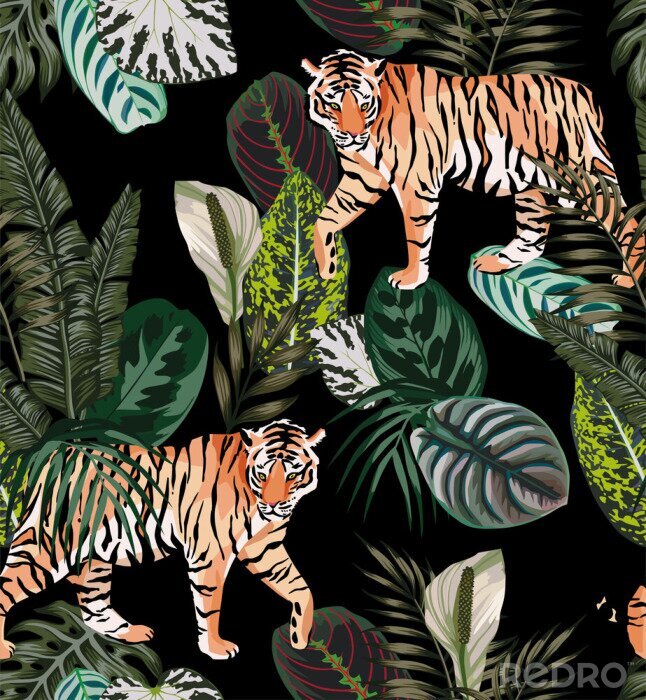 Poster tiger dark jungle pattern