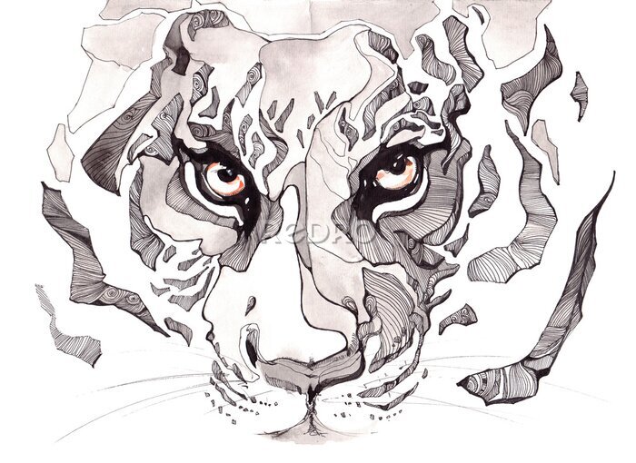 Poster Tiger in einem abstrakten Porträt