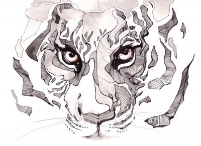 Poster Tiger in einem abstrakten Porträt