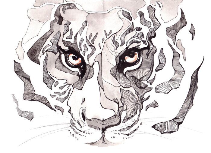 Poster Tiger in einem abstrakten Porträt