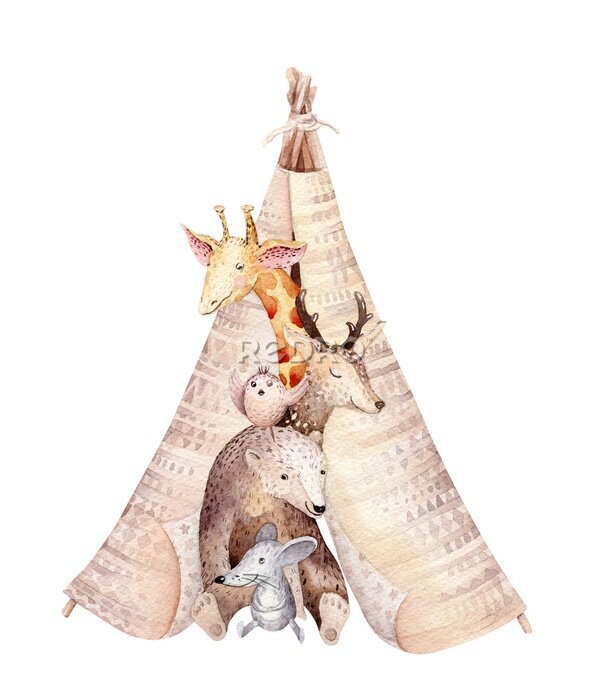 Poster Tipi im Boho-Stil mit Tieren