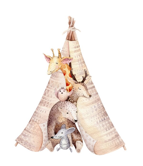Poster Tipi im Boho-Stil mit Tieren