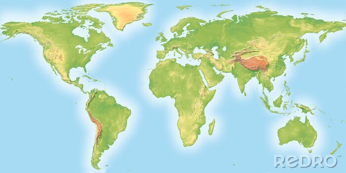 Poster Topografische Weltkarte