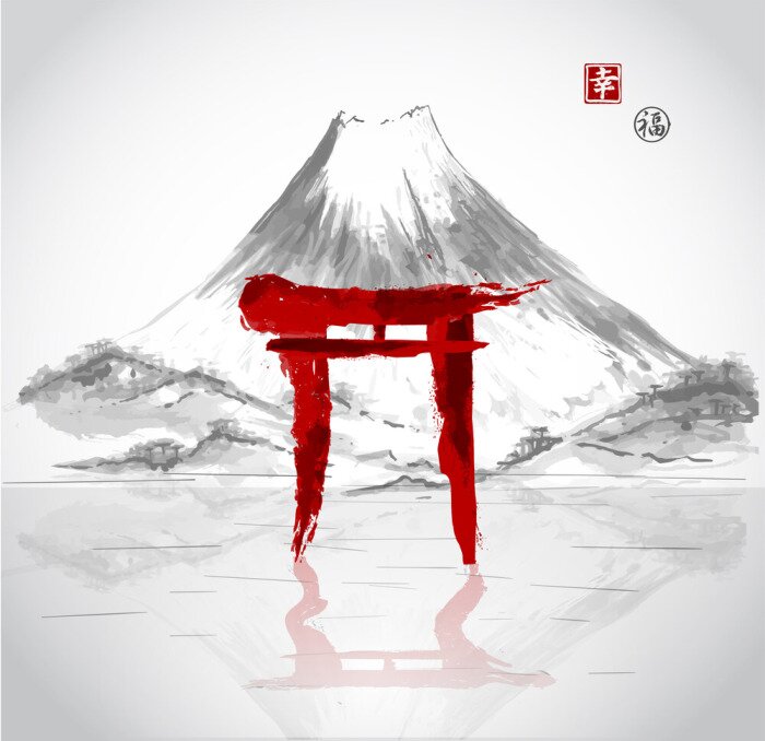 Poster Torii-Tor und Berg Fuji