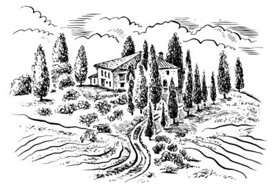 Poster Toskana Landschaft auf der künstlerischen Skizze