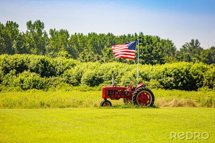 Poster Traktor mit US-Flagge