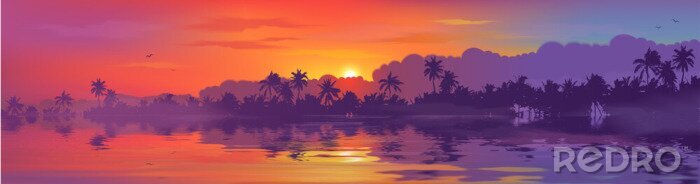 Poster Tropen und Sonnenuntergang