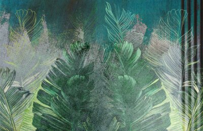 Tropische Blätter auf einem Betonhintergrund