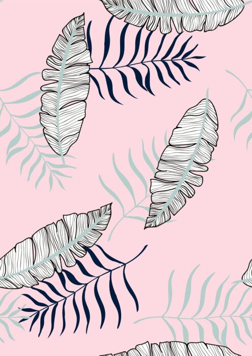 Poster Tropische Blätter füllen einen rosa Hintergrund