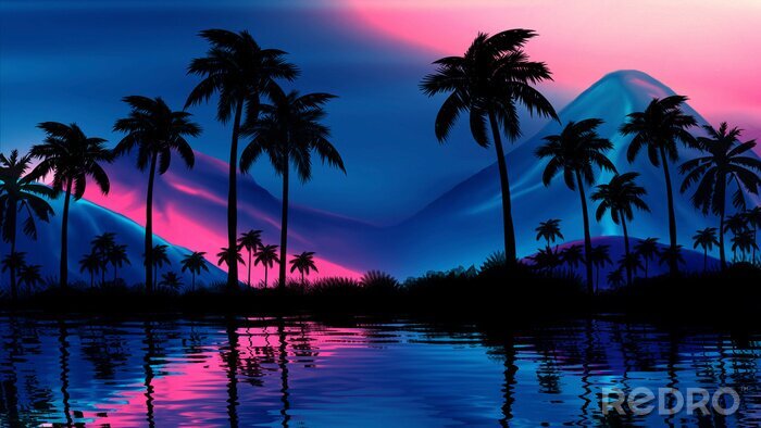 Poster Tropische Landschaft mit Palmen