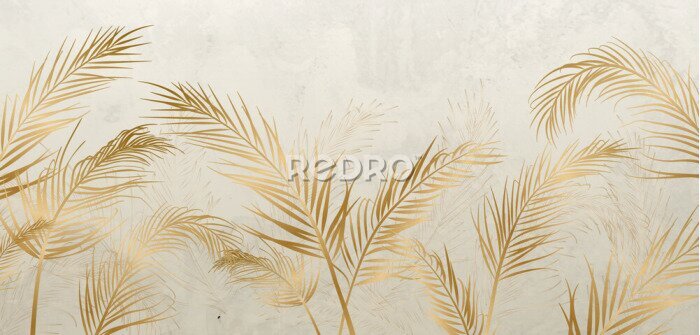 Poster Tropische Palmenblätter in Tönen, die Gold imitieren