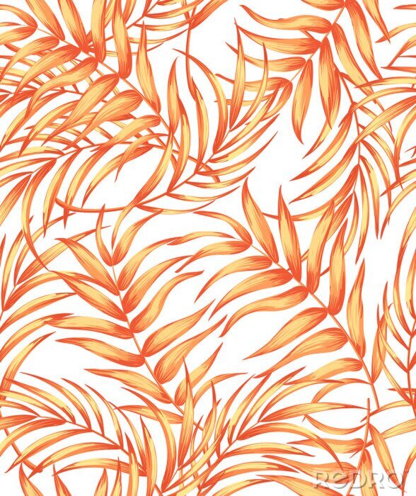 Poster Tropische Pflanzen mit orangefarbenen Blättern