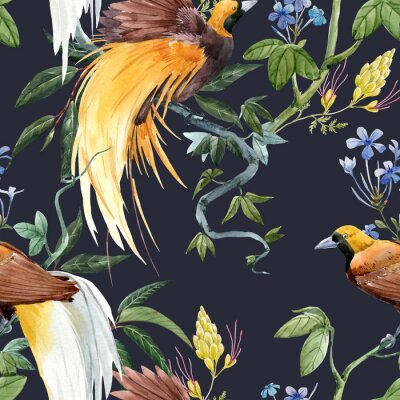 Tapete Tropische Vögel und Pflanzen