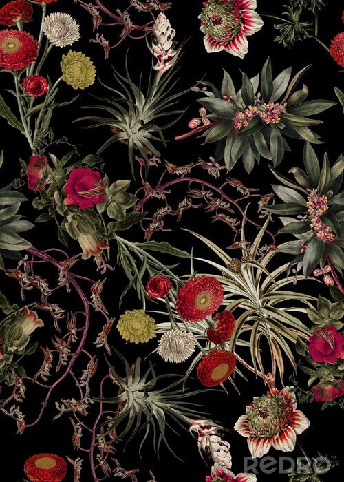 Poster Tropisches Dickicht mit Blumen