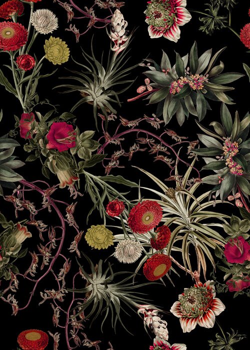 Poster Tropisches Dickicht mit Blumen