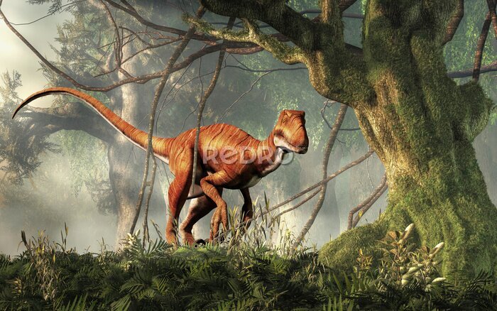 Poster Tropisches Muster mit Dinosaurier im Dschungel