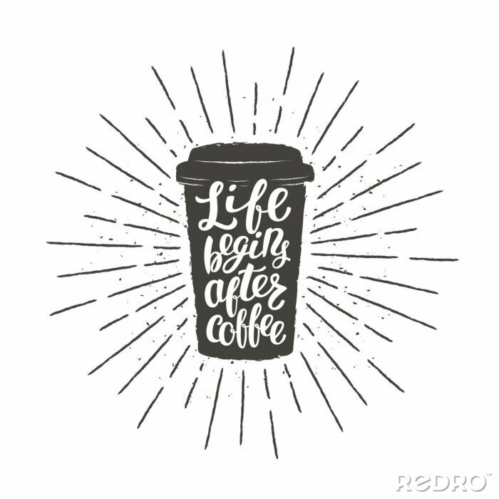 Poster Typografie Schwarz-Weiß-Grafik mit Kaffee und Aufschrift