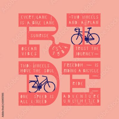 Poster typografische illustration des fahrrads