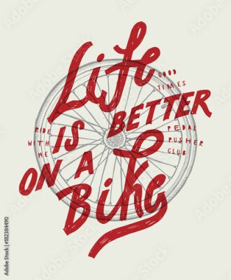 Poster Typografische Illustration mit einem Fahrradrad
