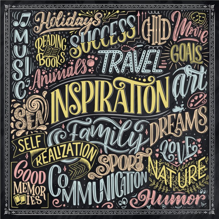 Poster Typografische Illustration mit mehrfarbigem Schriftzug