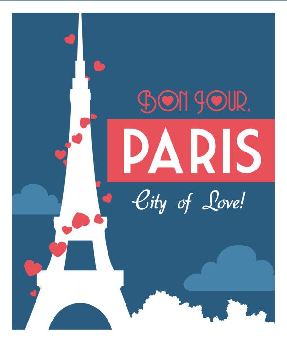 Poster Typografisches Paris mit Sehenswürdigkeiten