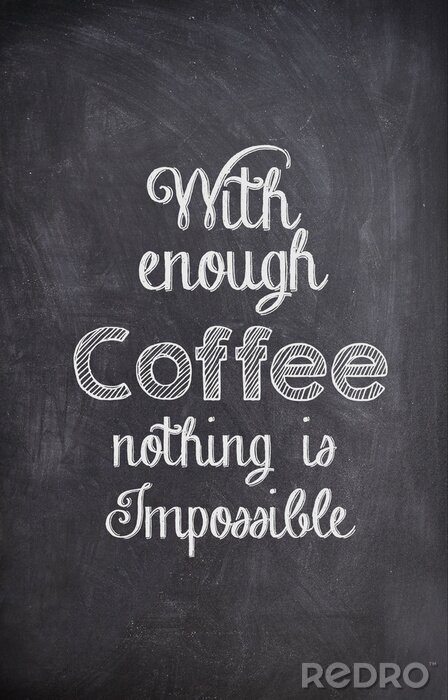 Poster Typografisches Zitat über Kaffee auf grauem Hintergrund