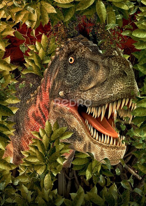 Poster Tyrannosaurus inmitten von grünen Blättern