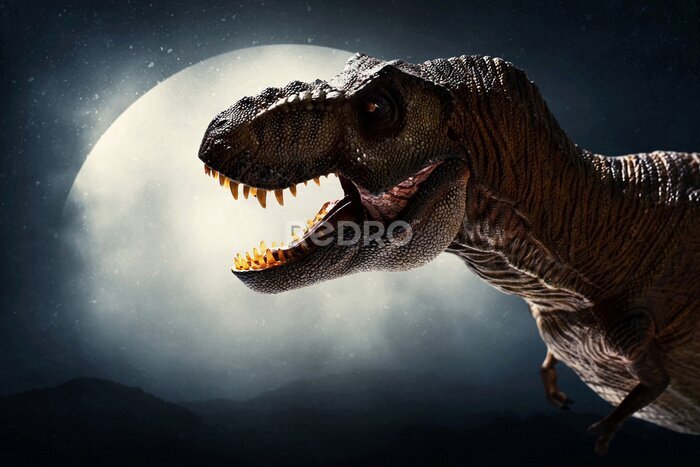 Poster Tyrannosaurus vor dem Hintergrund des Mondes
