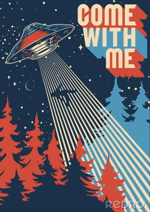 Poster UFO-Raumschiff auf alter Illustration