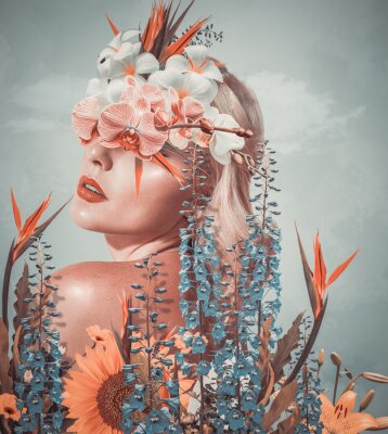 Unique Collage Frau mit Blumen