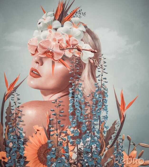Poster Unique Collage Frau mit Blumen