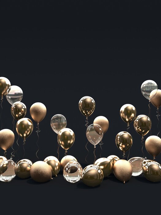 Poster Unique goldene Luftballons auf dunklem Hintergrund