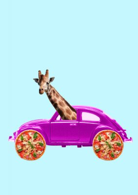 Poster Uniques Auto mit Giraffe