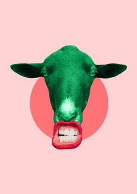 Uniques Porträt eines Schafs mit Mund