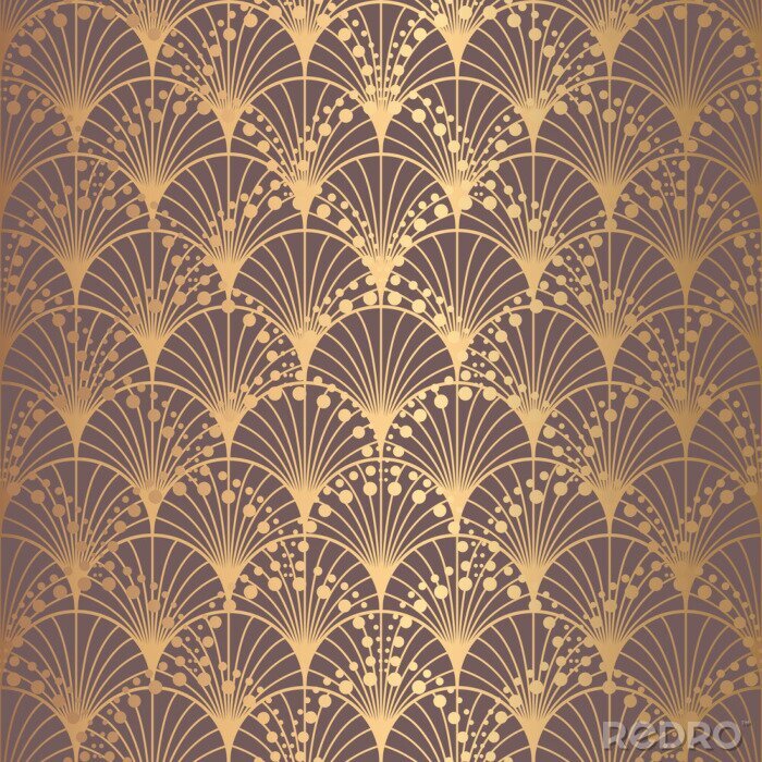 Poster Unregelmäßiges Art-Deco-Muster Goldene Hintergrundskalen