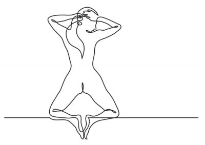 Sticker ununterbrochenes Federzeichnung der Frau stehend auf ihrer hinteren Ansicht der Knie