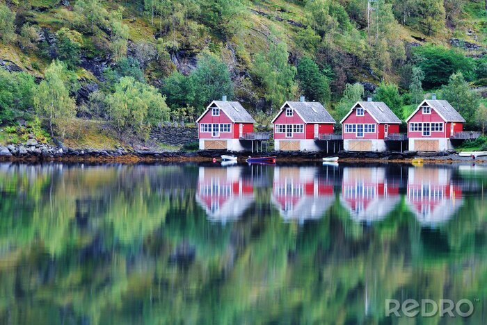 Poster Urlaub skandinavische Landschaft am See