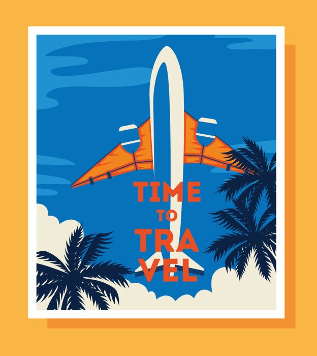 Poster Urlaubspostkarte über das Reisen mit dem Flugzeug