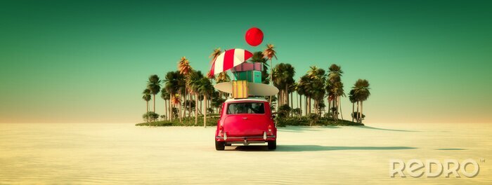 Poster Urlaubsreise mit einem Retro-Auto