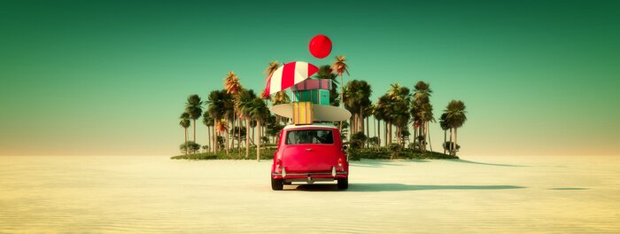 Poster Urlaubsreise mit einem Retro-Auto