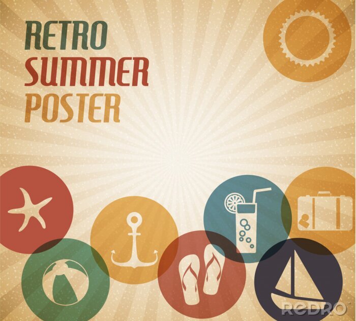 Poster Urlaubssymbole im Retro-Stil